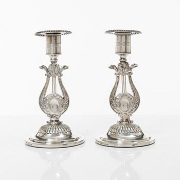 Empire, A pair of Swedish silver candlesticks, mark of Otto Wilhelm Kjellberg,  Västerås 1838.