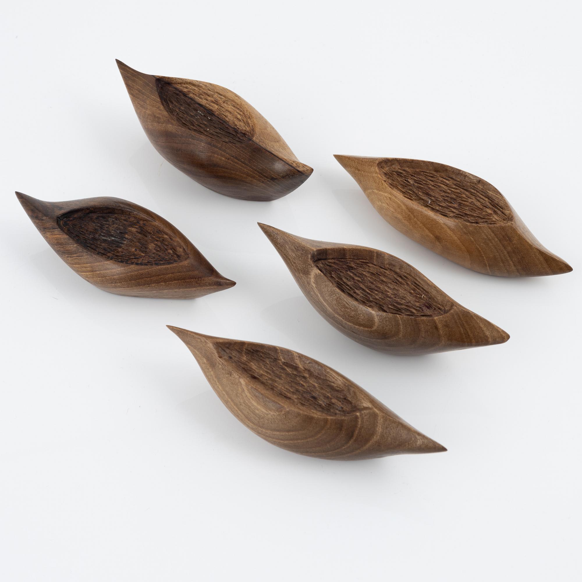 Magnus Ek, a set of five walnut wood canapé holders for Oaxen Krog.