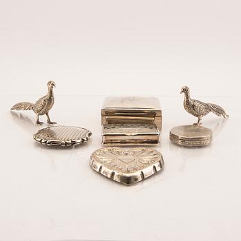 A set of seven silver boxes and decoration 19th/20th century.