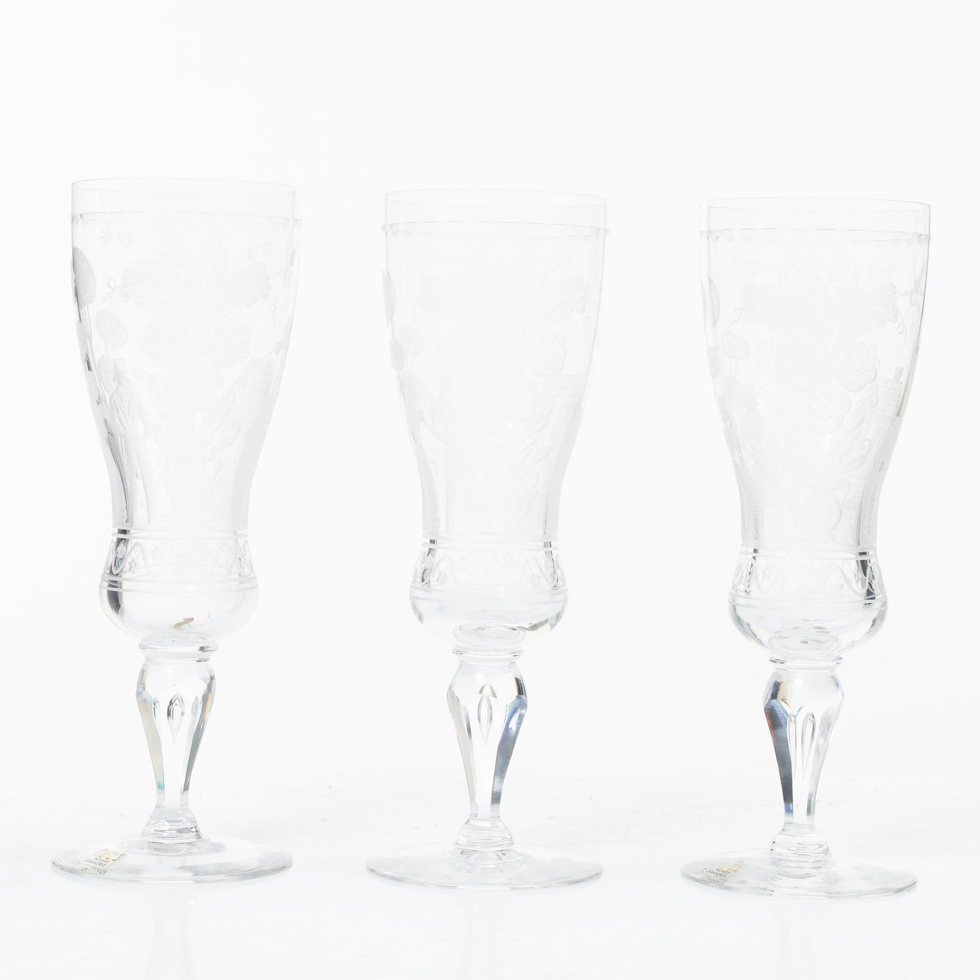 Vicke Lindstrand, champagneglas, 3 st, "Dalecarlia", Kosta Boda.