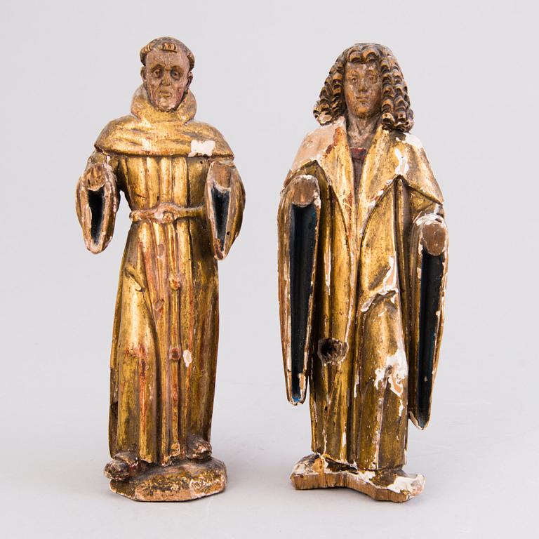 TWO SCULPTURES, painted wood, 18th century.