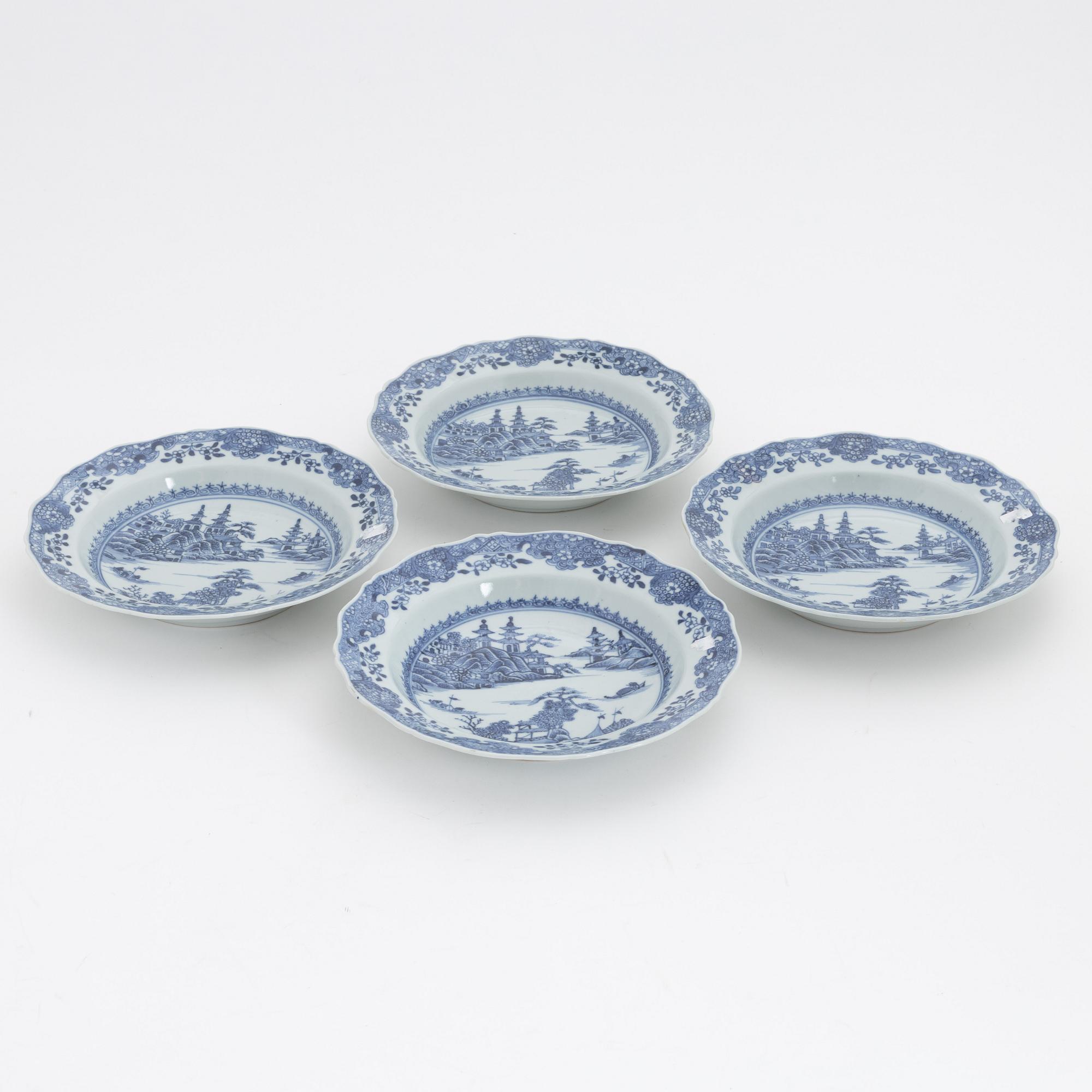 A set of four blue and white soup dishes, Qing dynasty, Qianlong (1736-95).