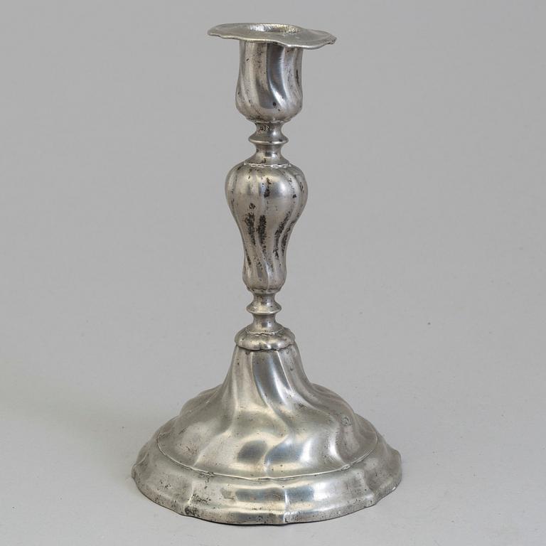 a pewter candlestick by Johan Bruhn, Västervik 1778.