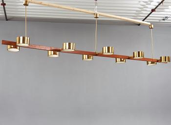 A Hans Agne Jakobsson brass and teak ceiling lamp, Markaryd Sweden 1960-70's.