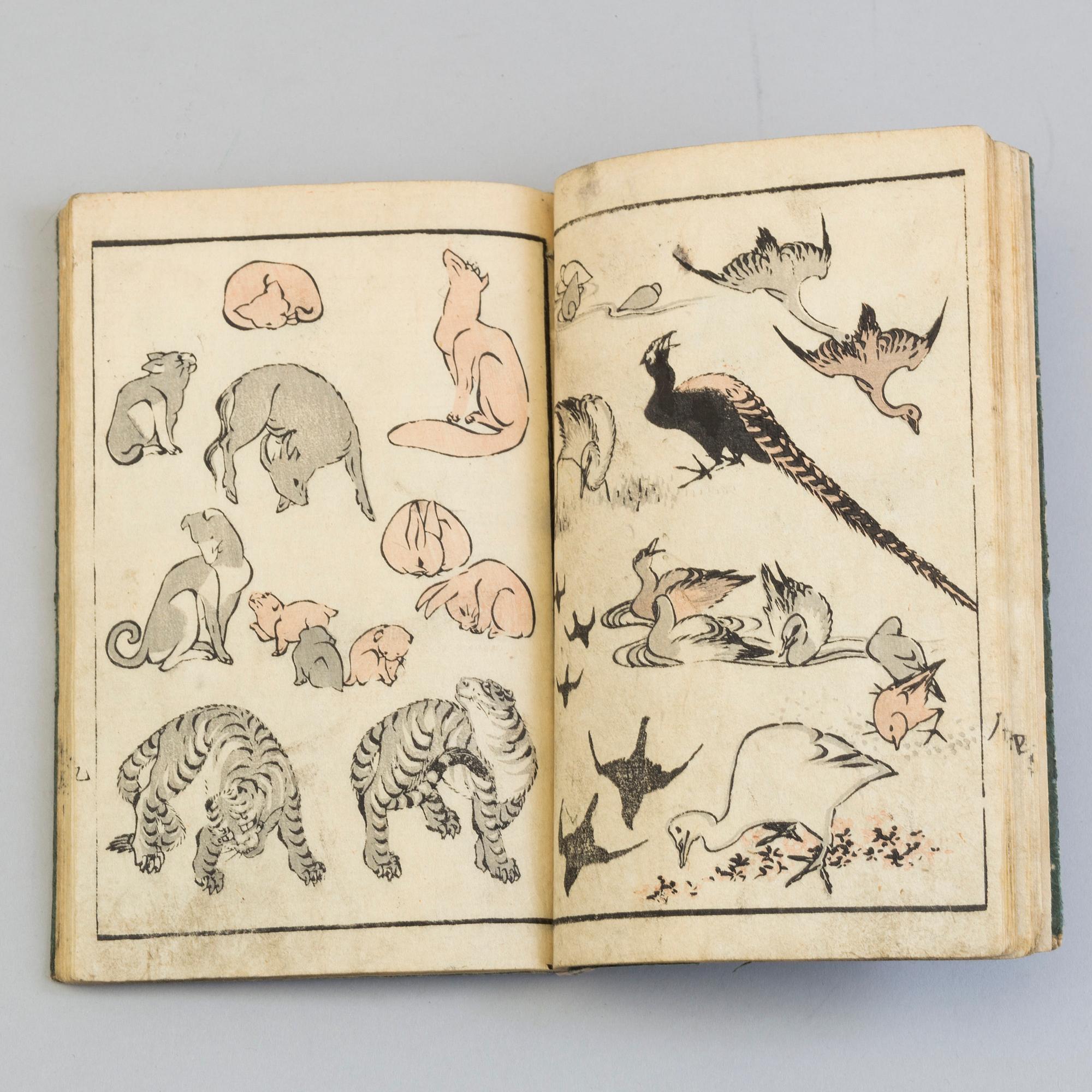 Six Japanese woodblock books with illustrations, 19th century.