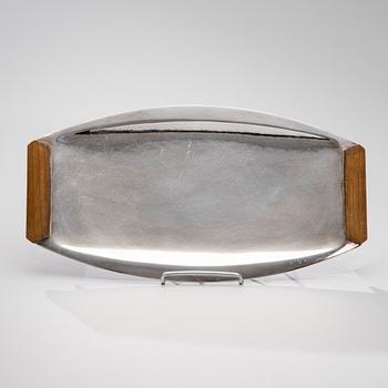 TAPIO WIRKKALA, TRAY. Signed TW. Silver 916 and teak. Kultakeskus 1963.