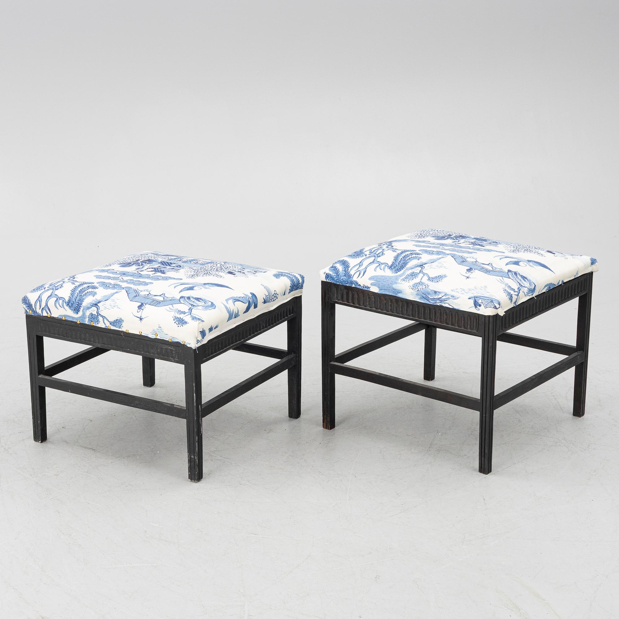 Two gustavian style stools, 20th century.