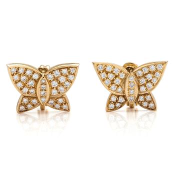 Örhängen, ett par, fjärilar,18K guld med briljantslipade diamanter ca 1.92 ct totalt.