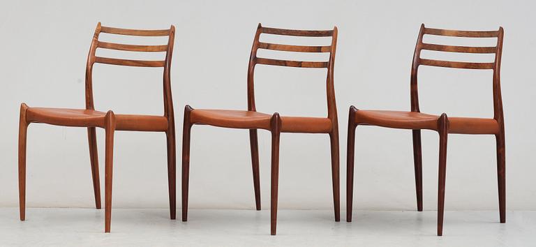 A Niels Ole Møller palisander dining table and and five chairs, J.L. Møller, Denmark 1950's-60's.