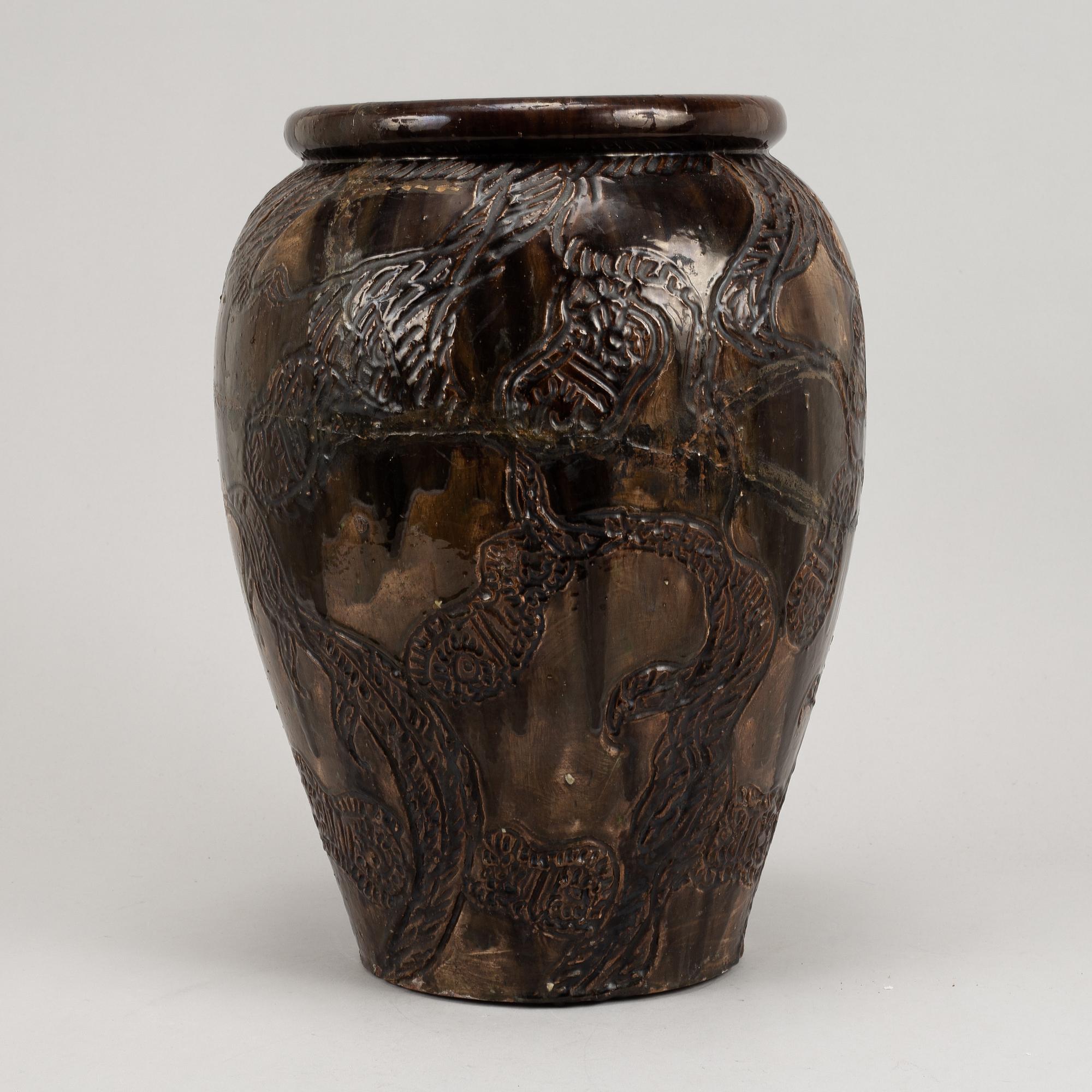 Thorvald Bindesbøll, a glazed earthenware floor vase, Valby, Copenhagen 1893.