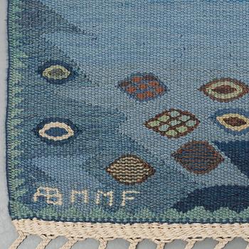 Barbro Nilsson, A carpet, "Tånga blå", flat weave, ca 355 x 252-256 cm, signed AB MMF BN.