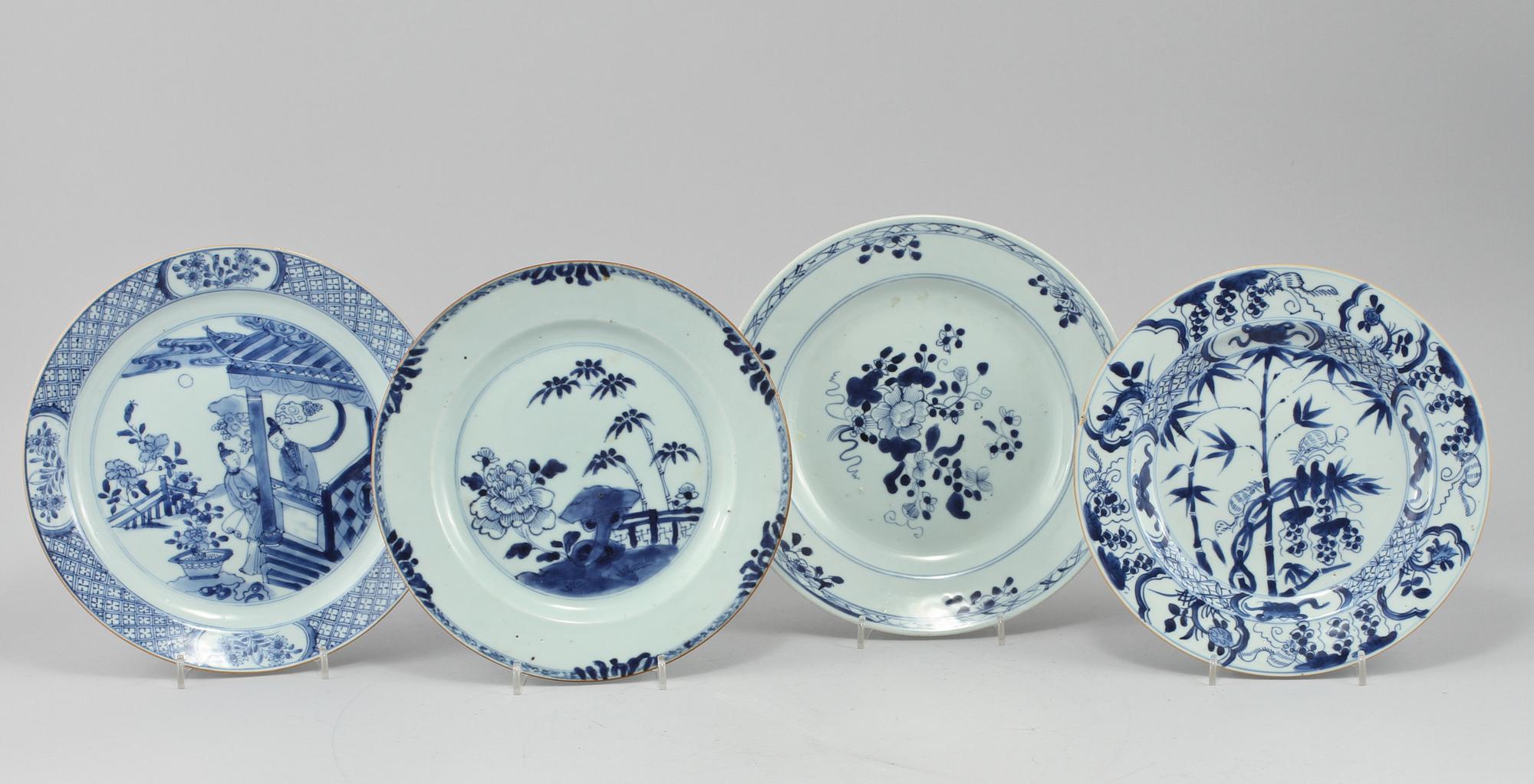 TALLRIKAR, 4 st, porslin, Kina, 1700/1800-tal.