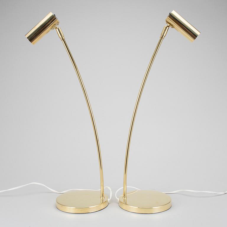 A pair of brass table lamps "Puck", by Åke Hultgren for Örsjö Belysning.