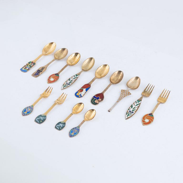 Anton Michelsen, Christmas cutlery, 13 pieces, gilded sterling silver and enamel, Denmark.