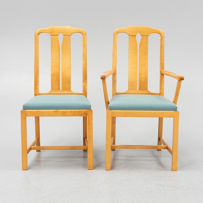 Carl Malmsten, stolar, 10 st och karmstolar, ett par, "Ambassadör", Åfors Möbelfabrik.