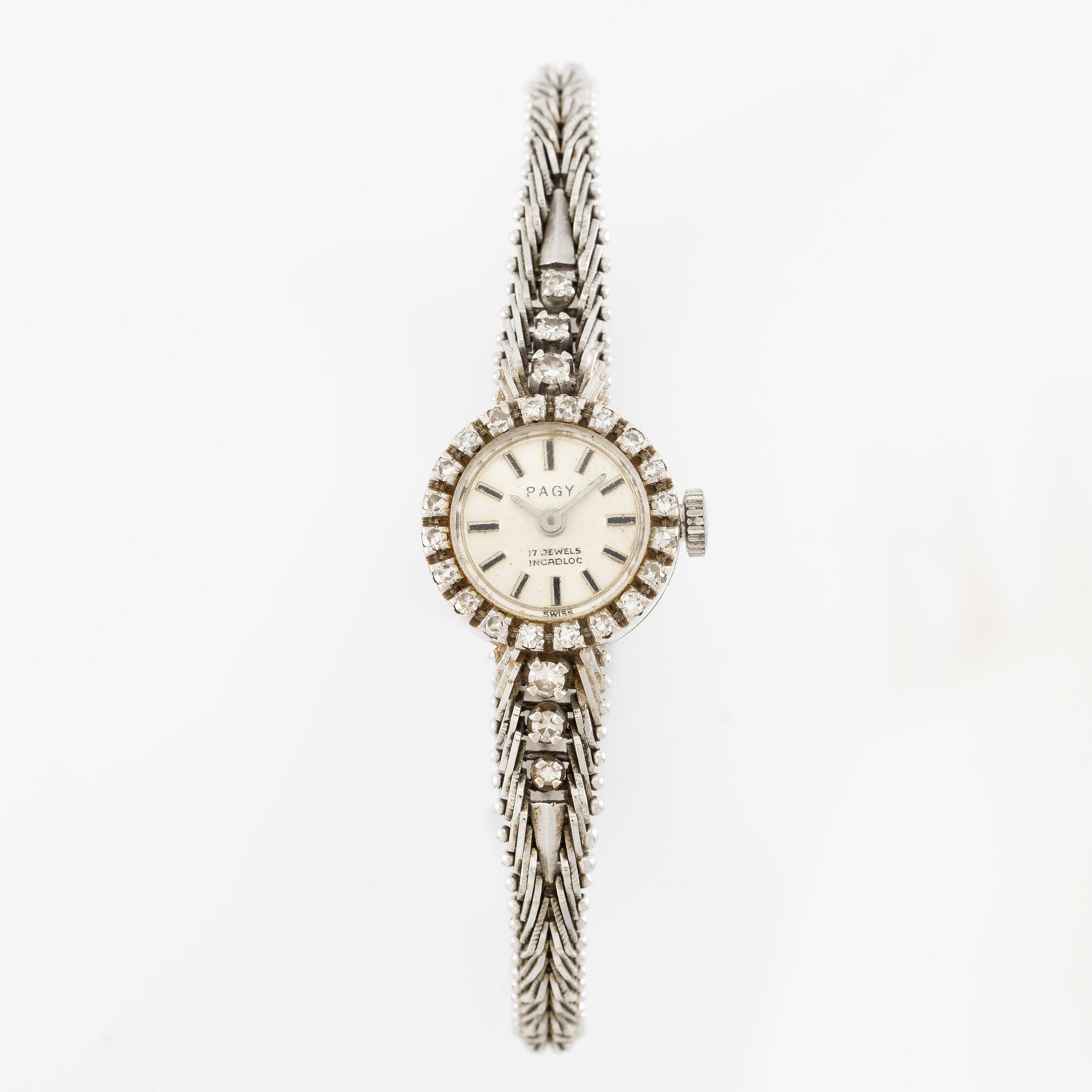Pagy, armbandsur, 18K vitguld med diamanter, 17 mm.
