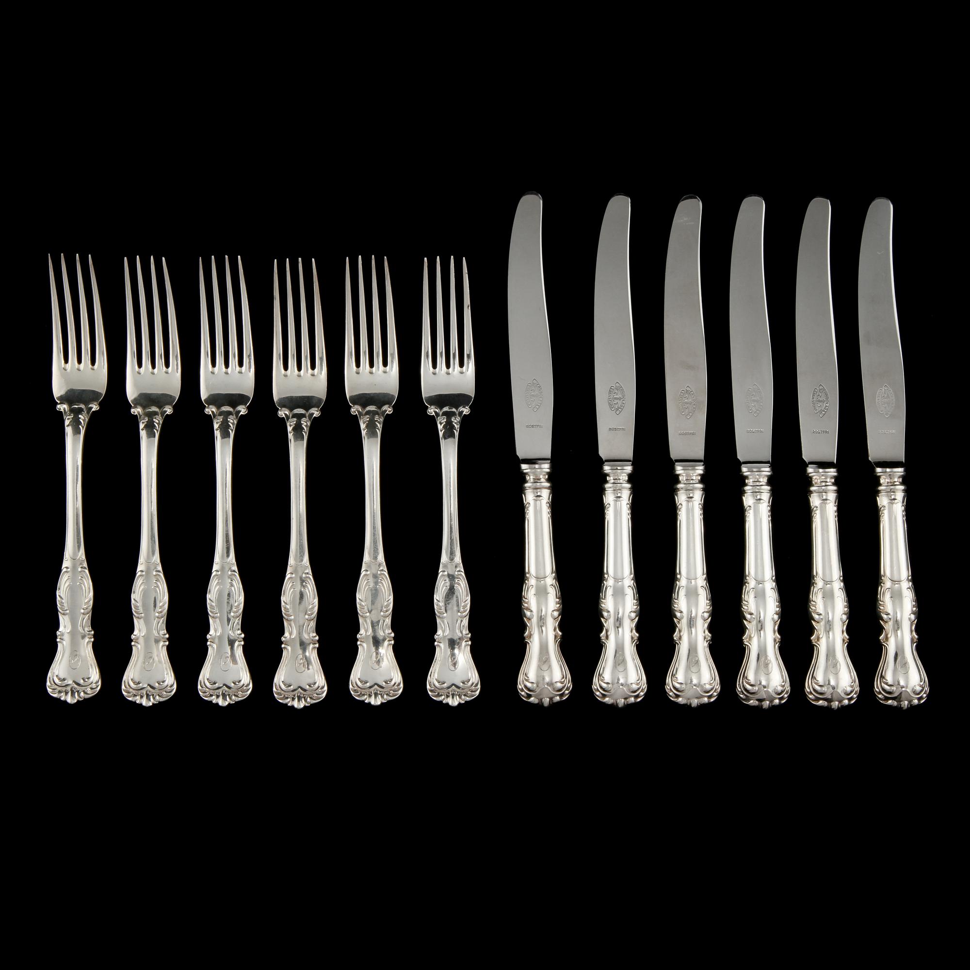 BESTICKSERVIS, 18 delar, silver, "Prins Albert" CG Hallberg, Stockholm 1948-1950. Totalvikt 1600 g.