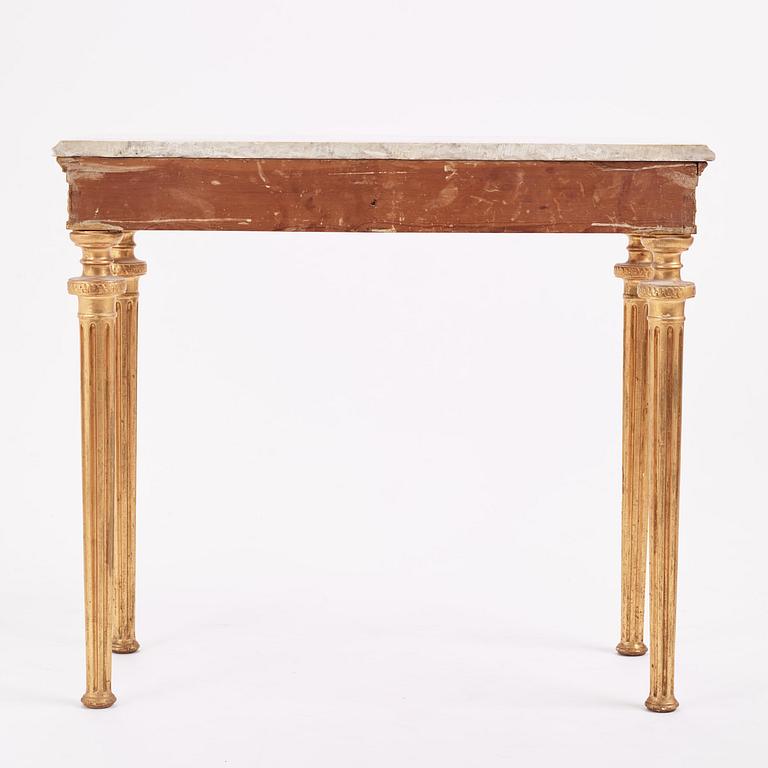 A late Gustavian giltwood and marble console table attributed to Pehr Ljung (1743-1819).