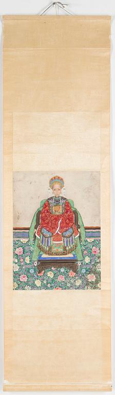A chinese ancestor portrait hanging scroll, 20th century.