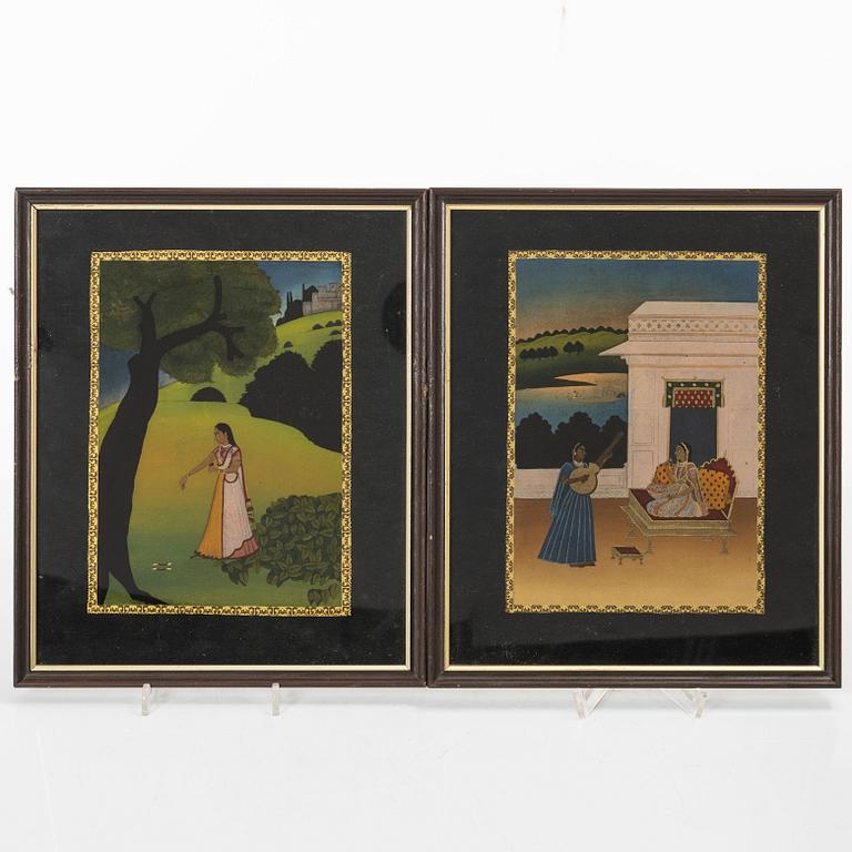 Oidentifierad konstnär, två målningar, Indien, 1900-tal.