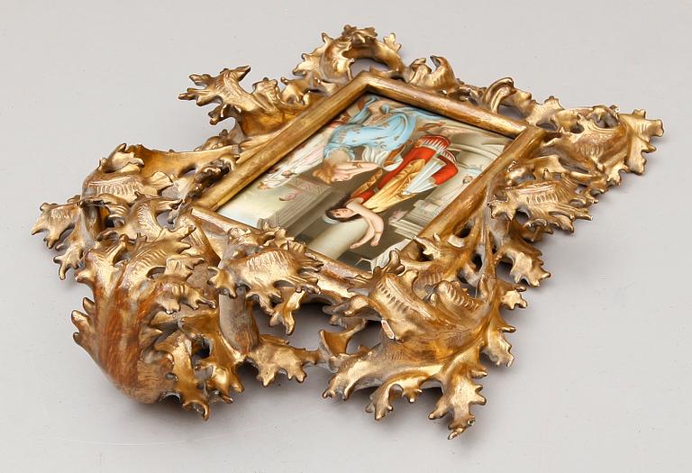 PORSLINSMÅLNING, 1800-tal, med träskuren ram.