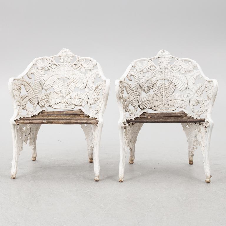 Trädgårdsfåtöljer, ett par, "Ormbunke", 1900-tal.