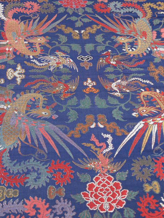 FABRIC ROLLS, 2 pieces, silk. Two uncut rolls of silk yardage. 777 x 71 and 702 x 72 cm. China late Qing dynasty.