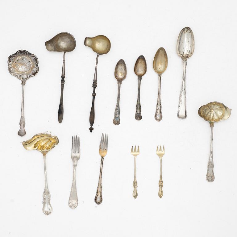 Cutlery, 13 pcs, silver, Denmark and Sweden, 19th century.