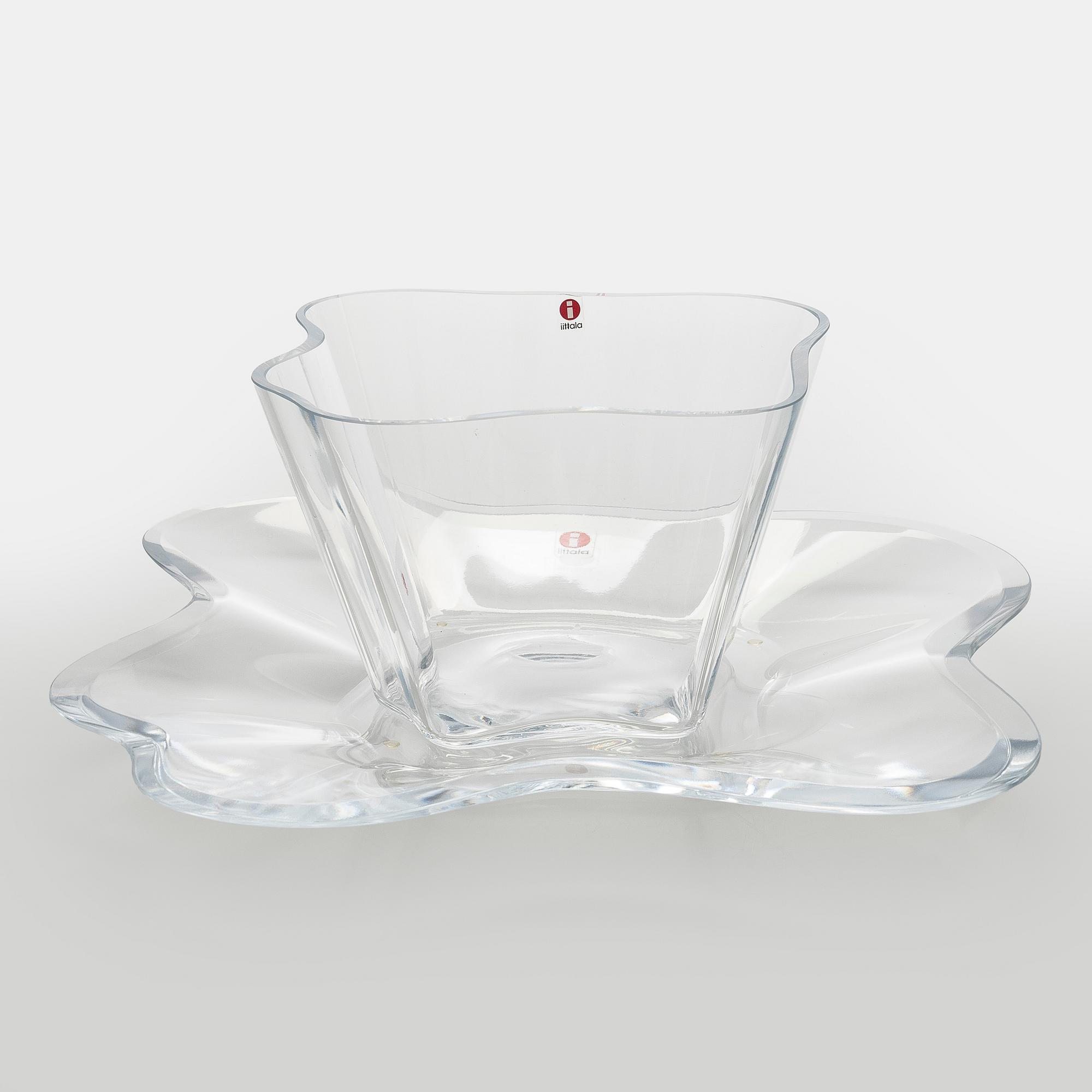 Alvar Aalto, art glass, two parts of the “Aalto Flower”, signed Alvar Aalto Iittala.