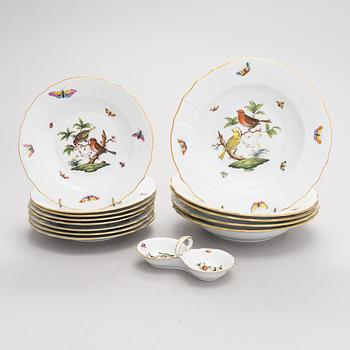 A 14-piece set of Herend 'Rotchild Bird' porcelain tableware, Hungary 1970s-1980s.