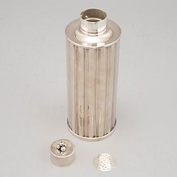 Cocktailglas, 6 st, samt shaker, nysilver, GAB samt Tesi, 1900-talets mitt.