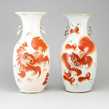 A pair of famille rose vases, China, 20th century.