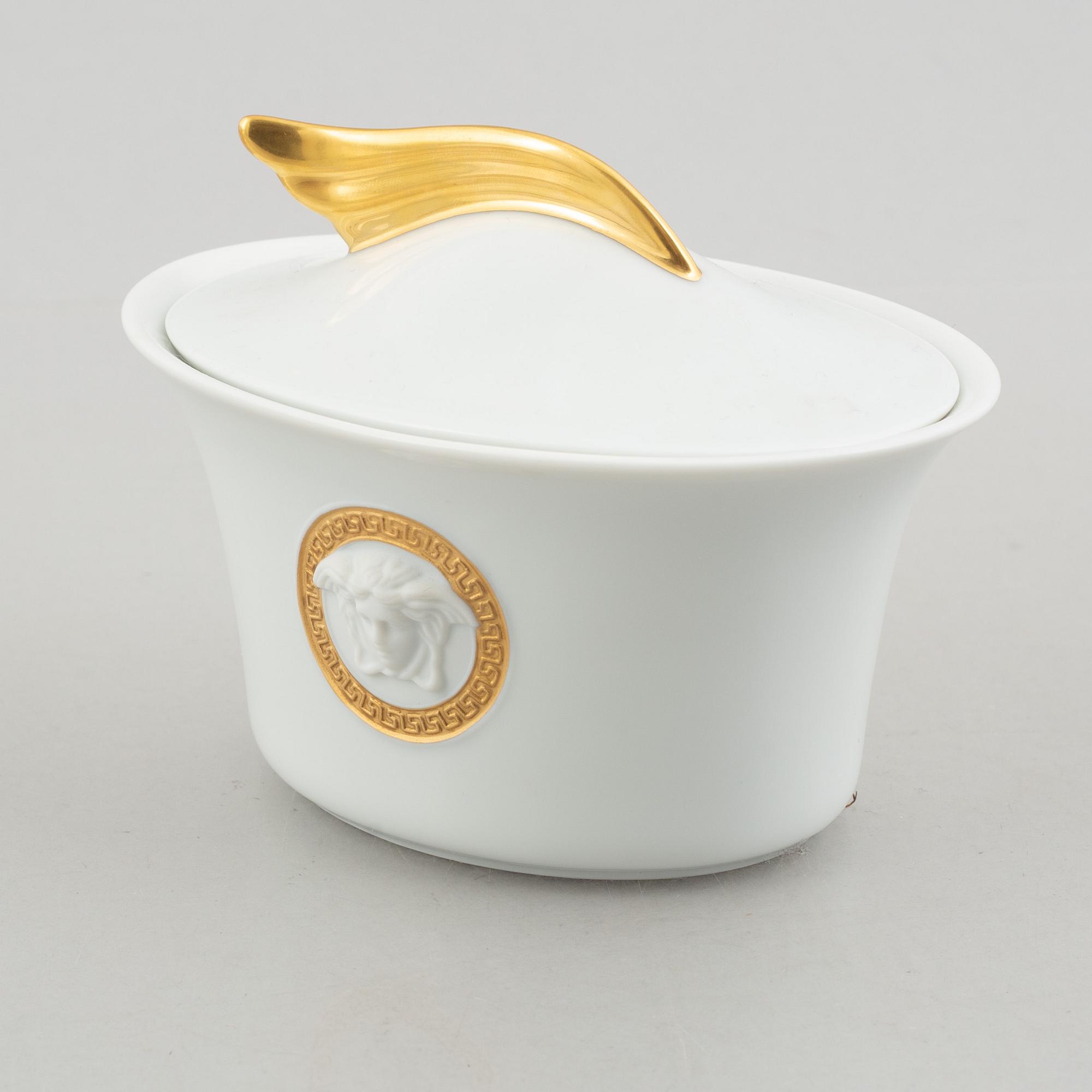 A set of eight porcelain coffee service pieces, 'Ikarus Médaillon Méandre d'Or', Versace for Rosenthal.