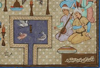 A gouache by an unknown artist, signed Hossein Rohani. Mid 20th century.