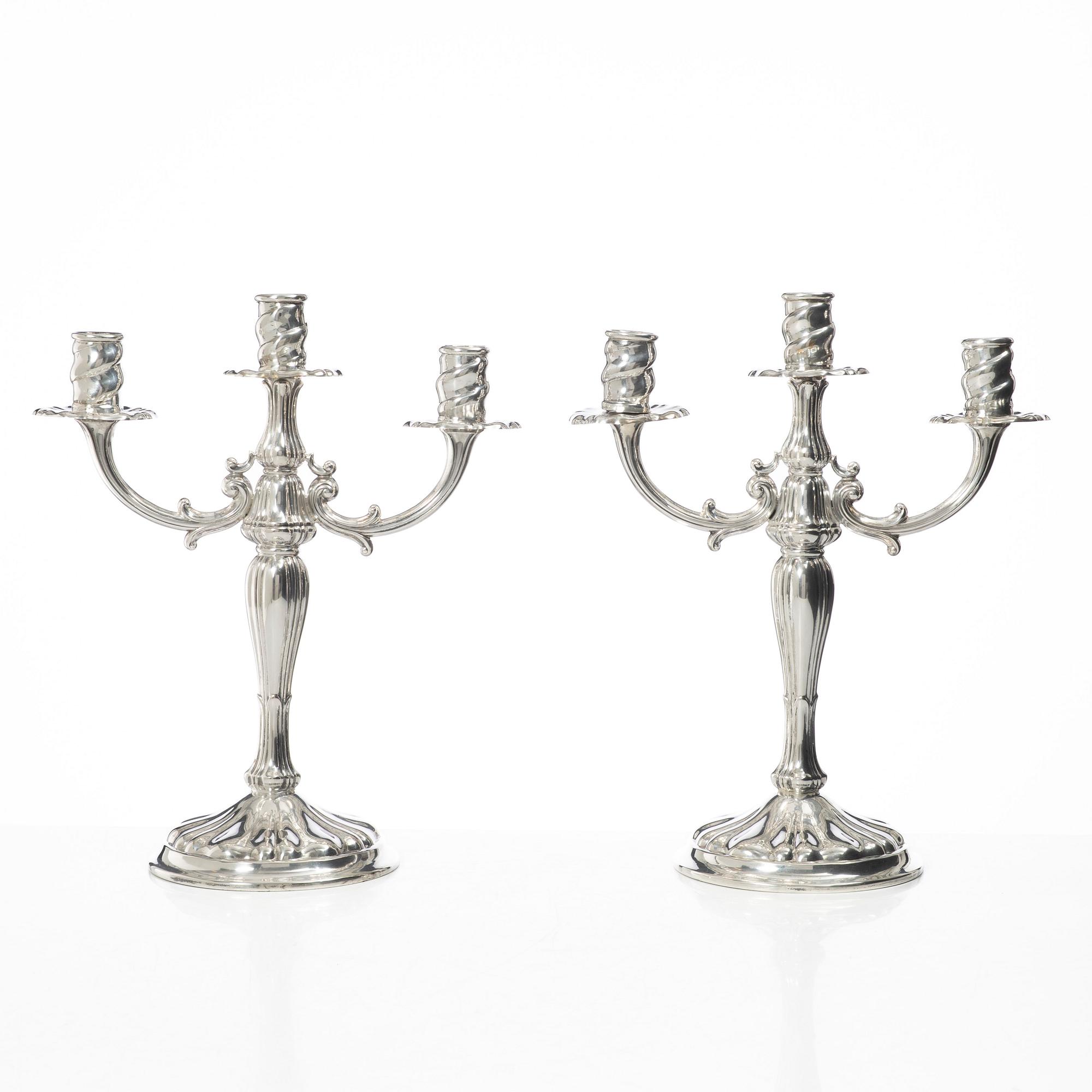 Candelabras, a pair, silver, 20th century.