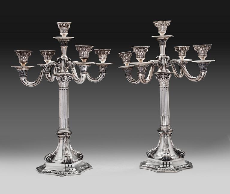 CANDELABRAS, a pair. 830 silver. Imported by A. Tillander 1928. Height 55 cm. Weight 4970 g.