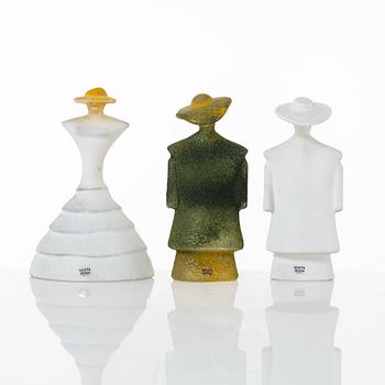 Kjell Engman, figurines, 3 pcs, glass, from the "Catwalk" series, Kosta Boda.