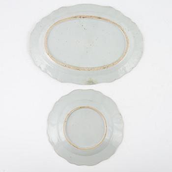 A Famille Rose plate and serving dish, Export ware, China, Qianlong (1736-95).