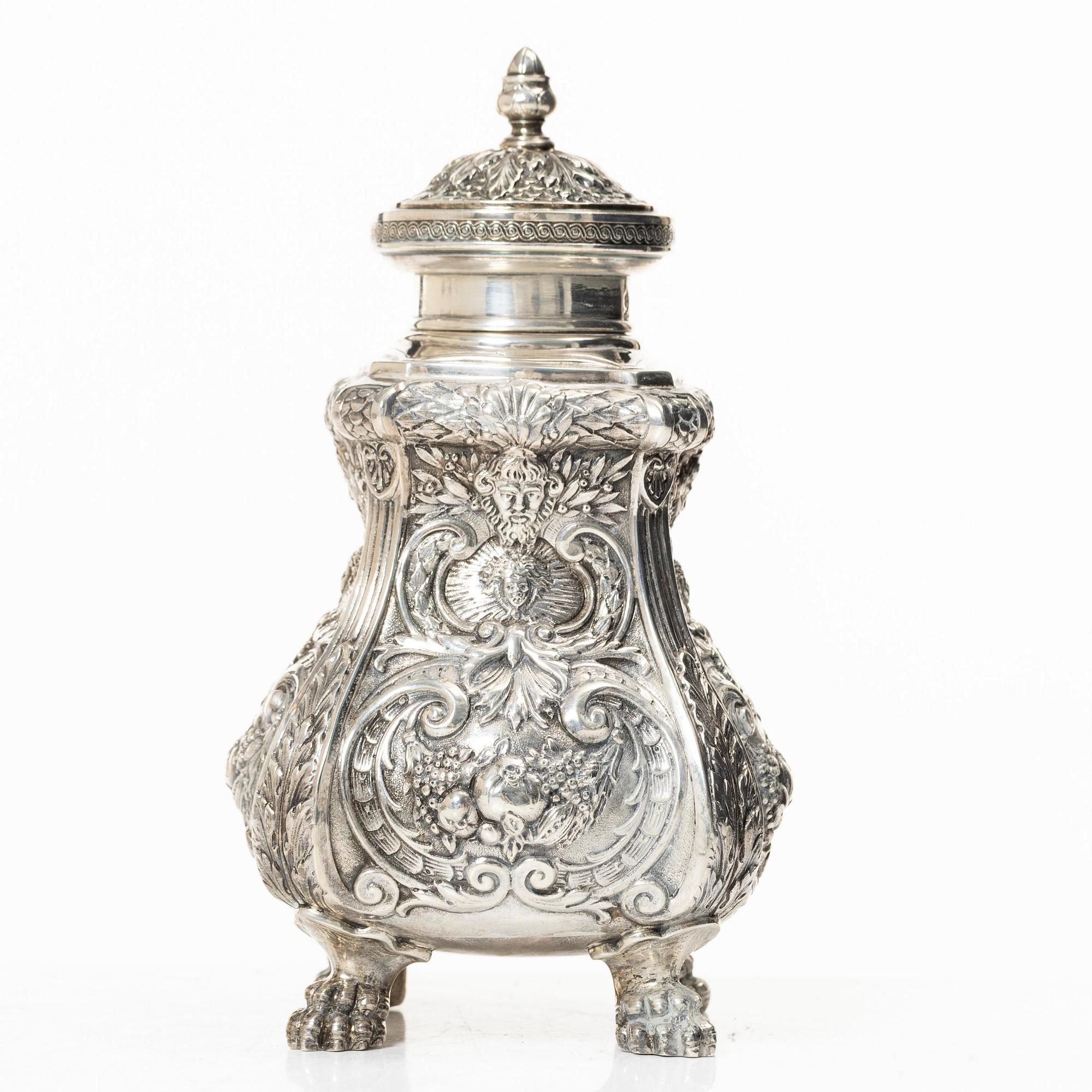 A Rococo style silver tea caddy, Swedish import mark, 20th century.