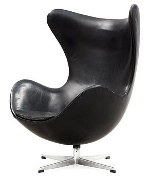 57. An Arne Jacobsen black leather 'Egg' chair, Fritz Hansen, Denmark 1960's.