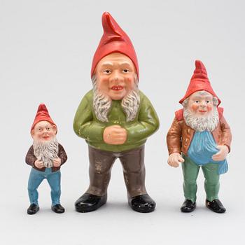 Three painted terracotta santa claus figurines from the first half of the 20th century.