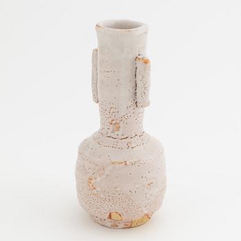 A Japanese 'Mino/Shino ware' Shino type vase with tubular handles, presumably mid 20th Century.