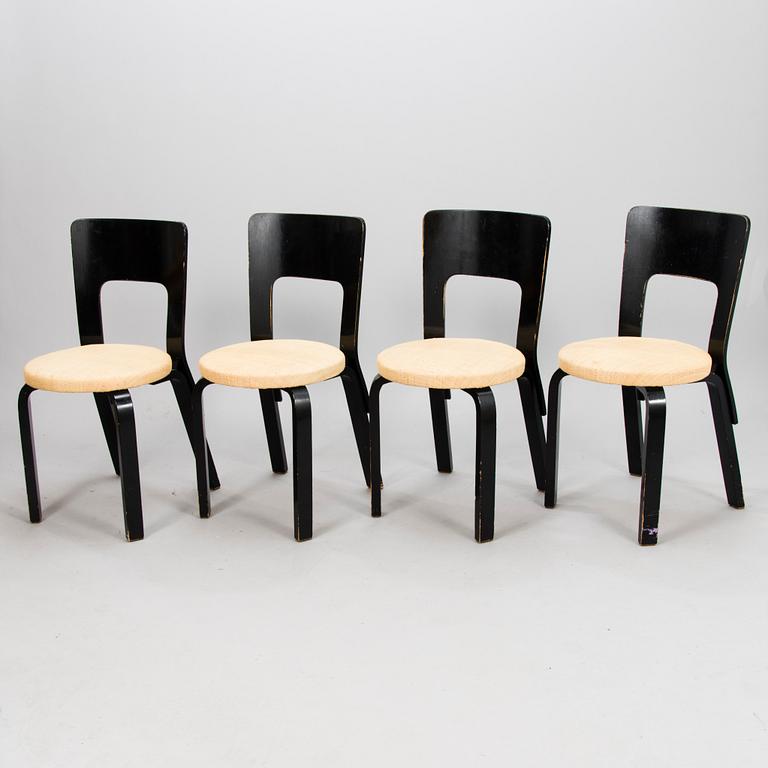 Four Alvar Aalto chairs model 66 from Artek mid 19th century.