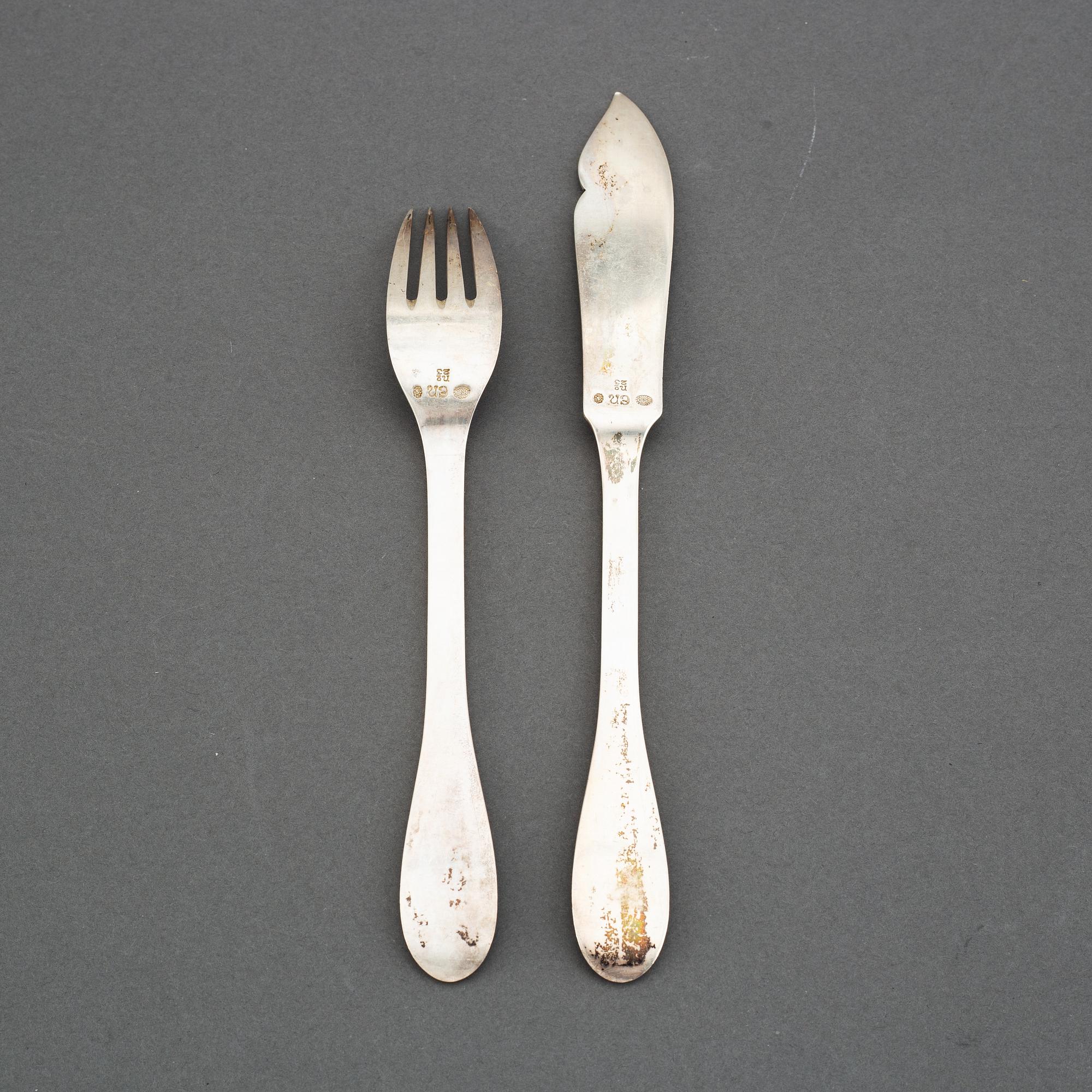 Evald Nielsen, a part 830/1000 silver fish cutlery, Denmark (24 pieces).