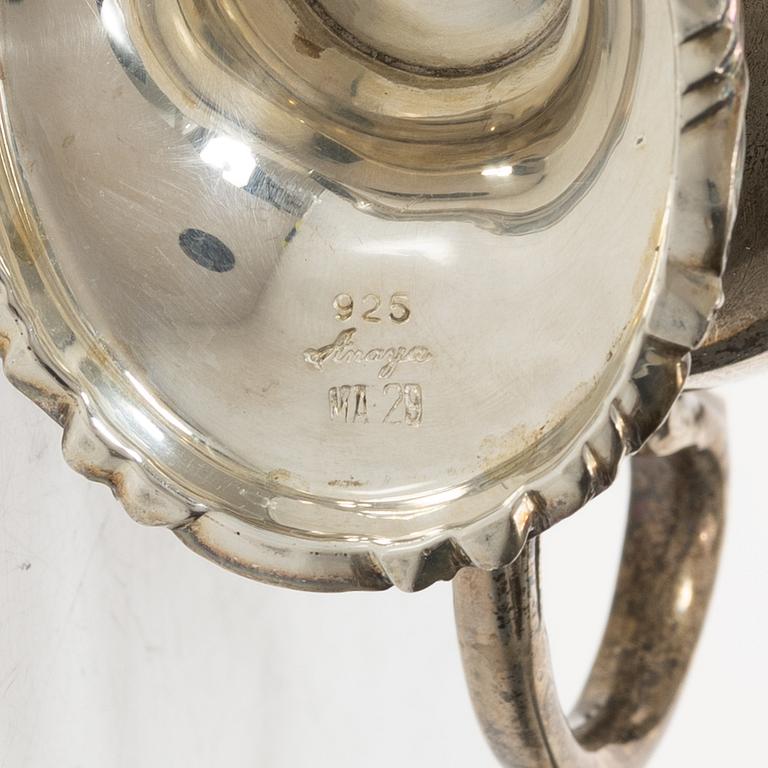 A silver sauceboat with tray and spoon, Anaya, Mexico, second half of the 20th Century.