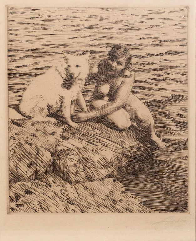 Anders Zorn, a signed etching from 1917.