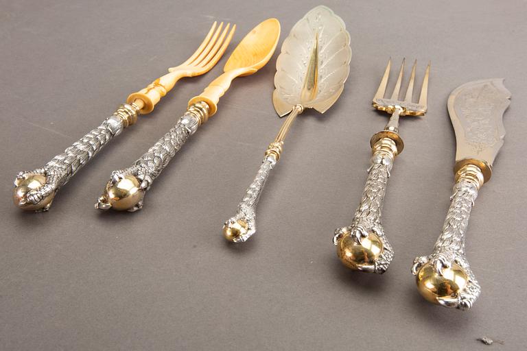 K ANDERSSON serveringsbestick 5 + 2 + 1 st silver (och nysilver) Stockholm 1896.