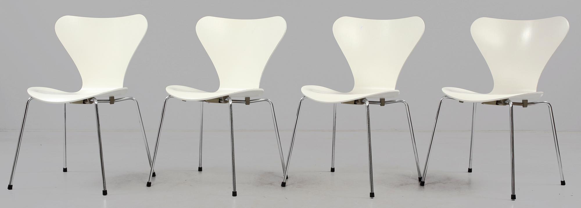 STOLAR, 4 st, "Sjuan", Arne Jacobsen, Fritz Hansen, Danmark, 1980-tal.