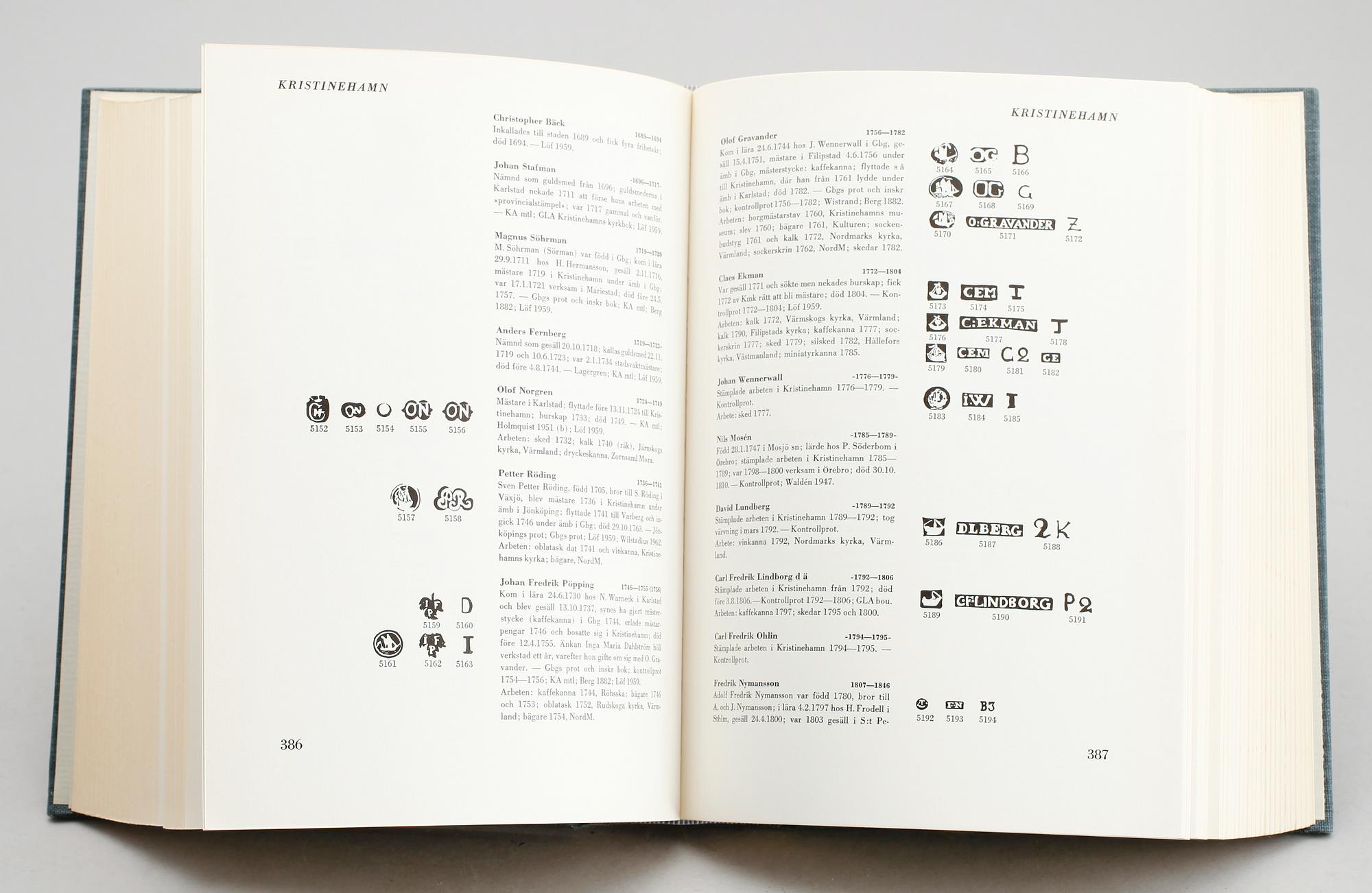 BÖCKER: Svenskt Silversmide 1520-1850, 4 volymer (3+1), tryckta 1940/41 samt stämpelboken 1963.