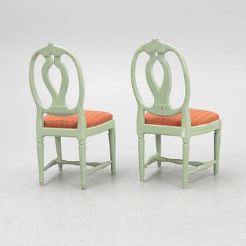Chairs, two pieces, one by Johan Erik Höglander (master in Stockholm 1777-1813), Gustavian, late 18th century.